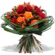 BOUQUET ROND ROSES ARDENTES HIBISCUS FLEURS