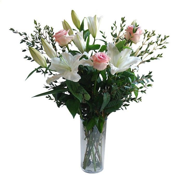 Bouquet Longues Tiges Lys Et Roses